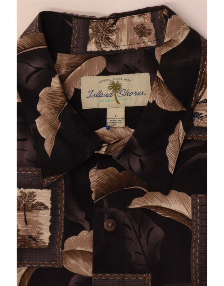 Camisa de manga corta para hombre Island Shores Algodón de patchwork marrón grande