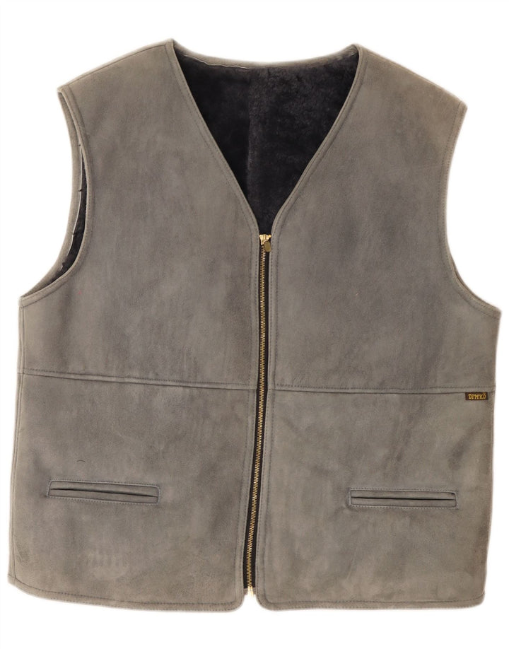 Vintage Hombres Shearling Gilet IT 54 2XL Cuero Gris