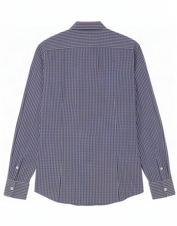 Camisa Benetton Hombre De Algodón A Cuadros Azul Medio