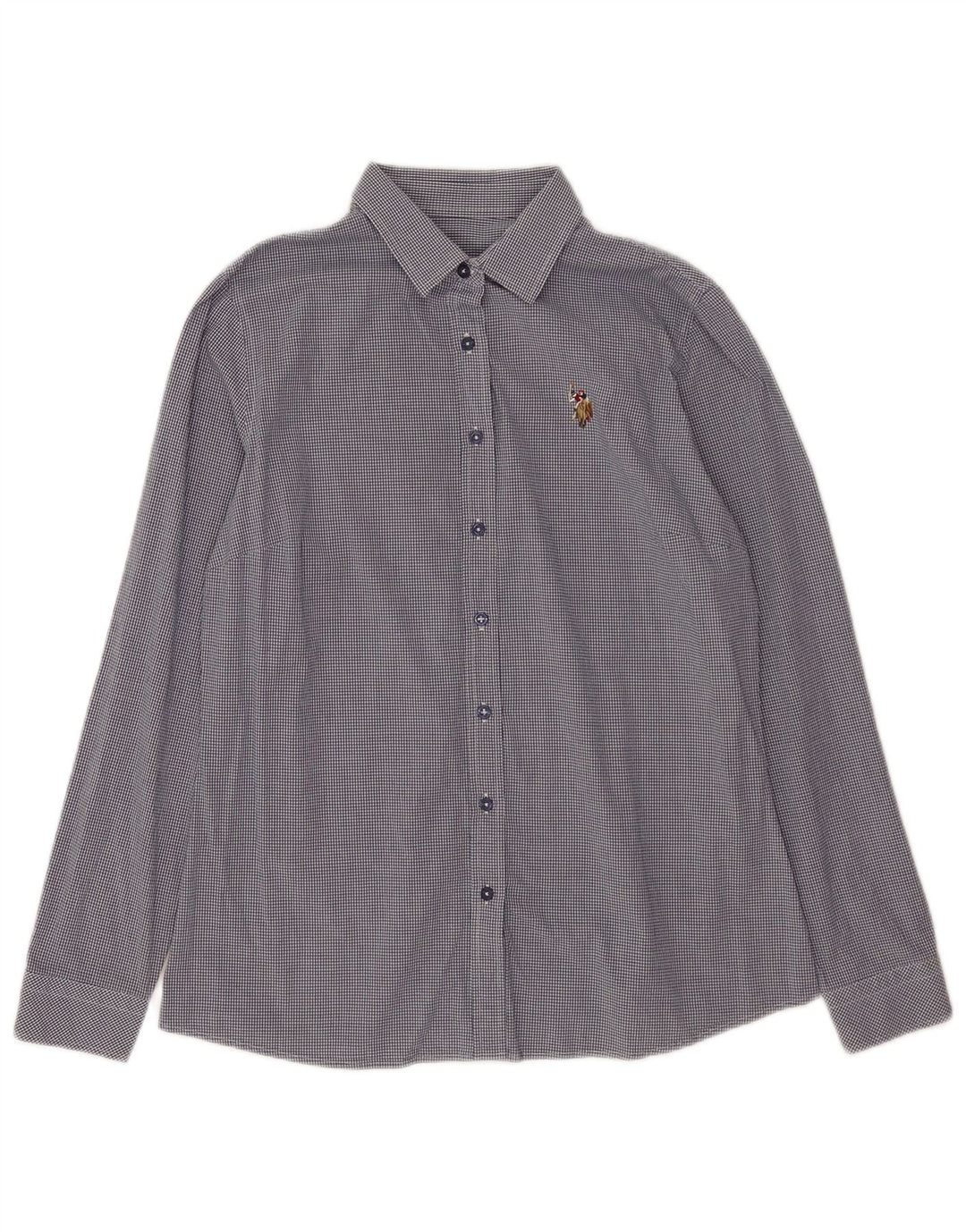 Asociación de Polo de EE. UU. Camisa para mujer EU 38 Algodón a cuadros azul marino mediano