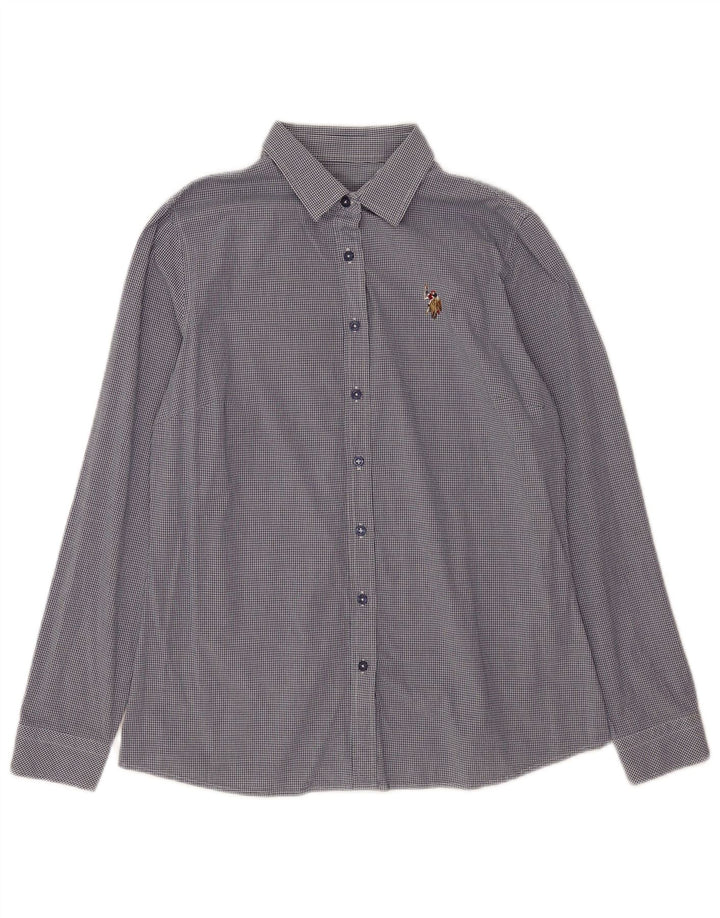 Asociación de Polo de EE. UU. Camisa para mujer EU 38 Algodón a cuadros azul marino mediano