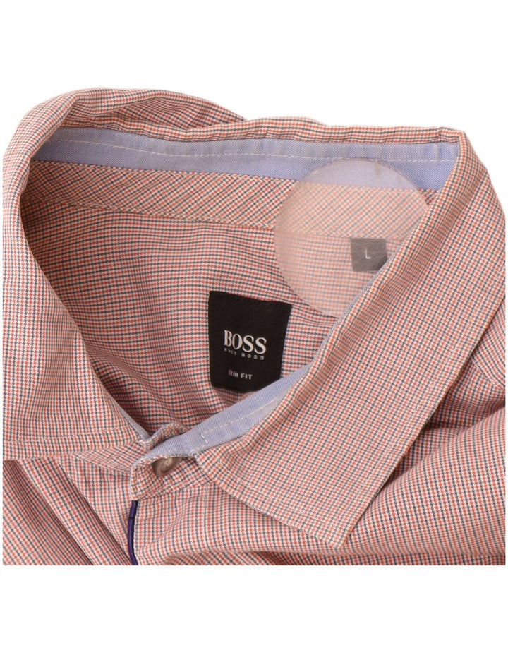 Camisas HUGO BOSS Hombre | Camisa slim fit a cuadros de algodón con pata de gallo naranja grande