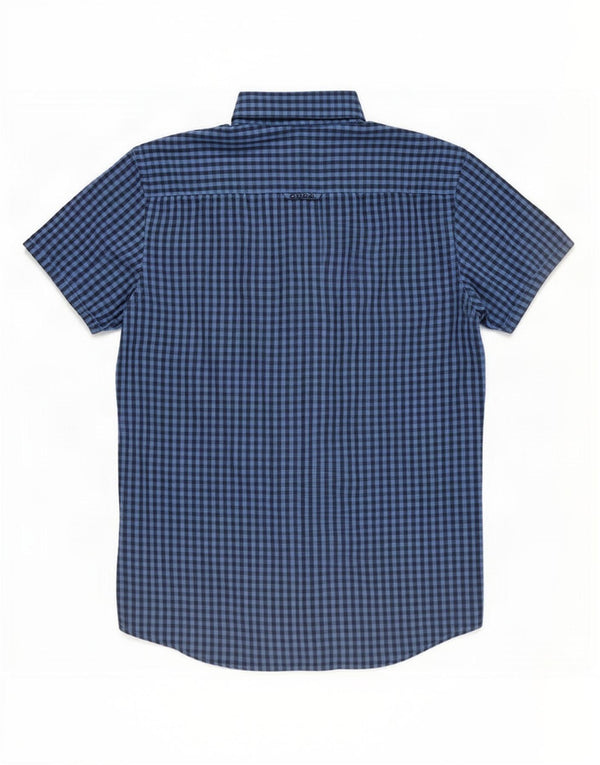 Crew Clothing Camisa de manga corta para hombre Algodón a cuadros azul pequeño