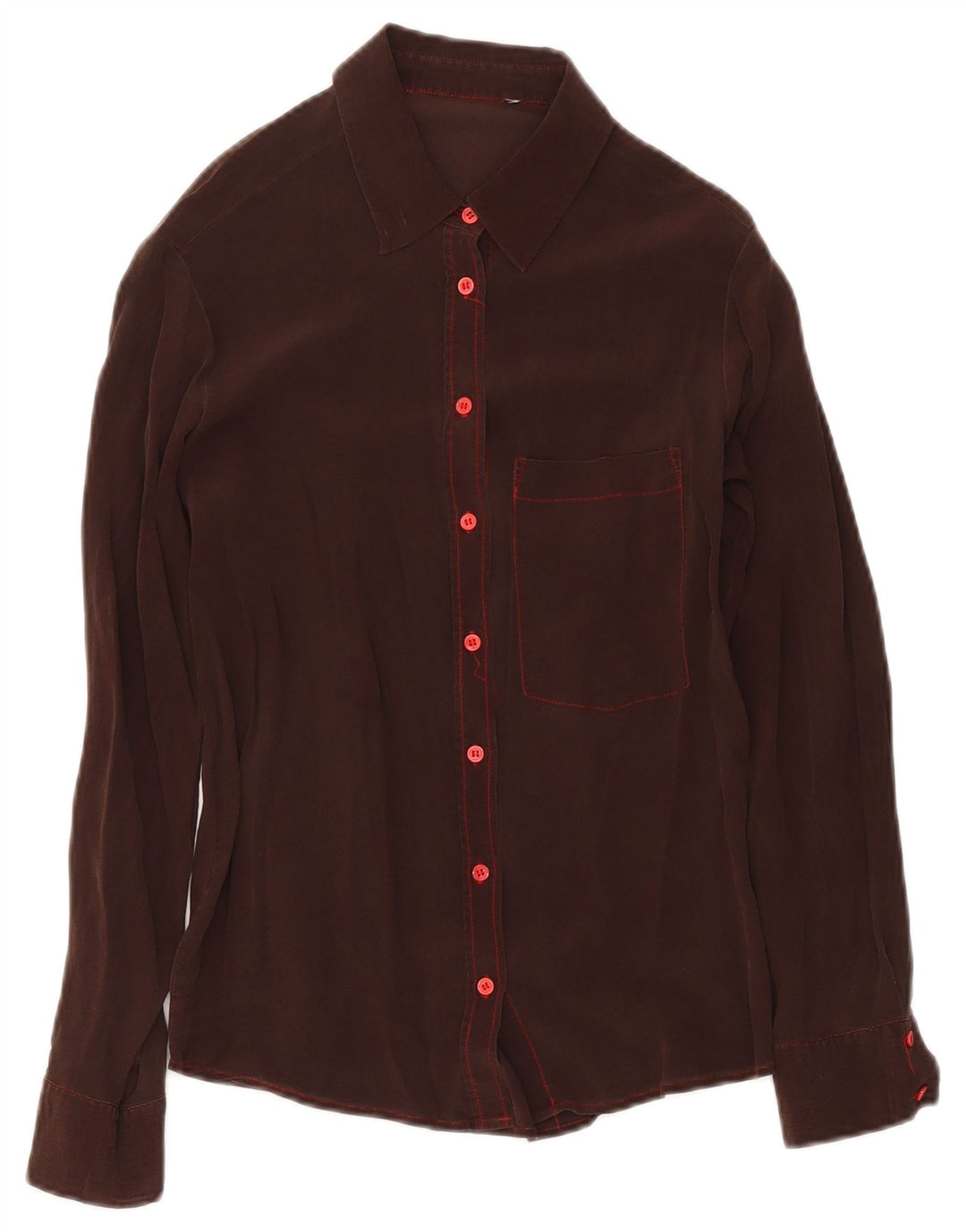 Vintage mujer camisa blusa Reino Unido 12 marrón medio