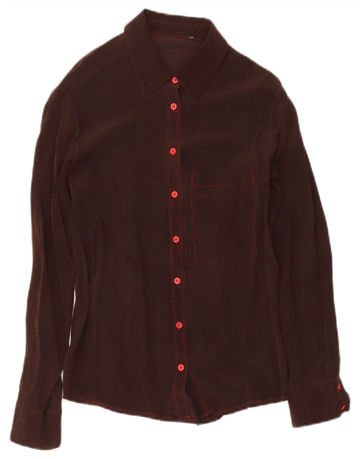 Vintage mujer camisa blusa Reino Unido 12 marrón medio