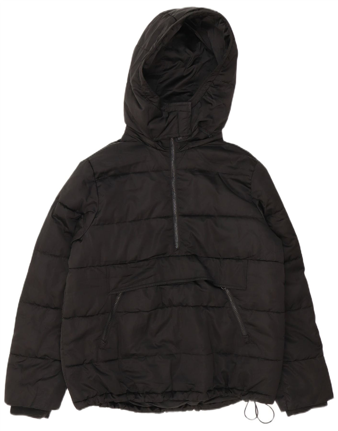 Zara Chaqueta Anorak Acolchada con Capucha De Gran Tamaño para Mujer UK 10 Small Black