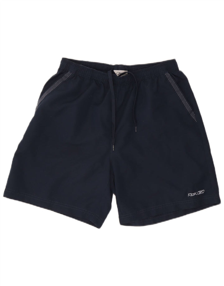 Reebok - Pantalones cortos deportivos para hombre, talla grande, poliéster, color azul marino