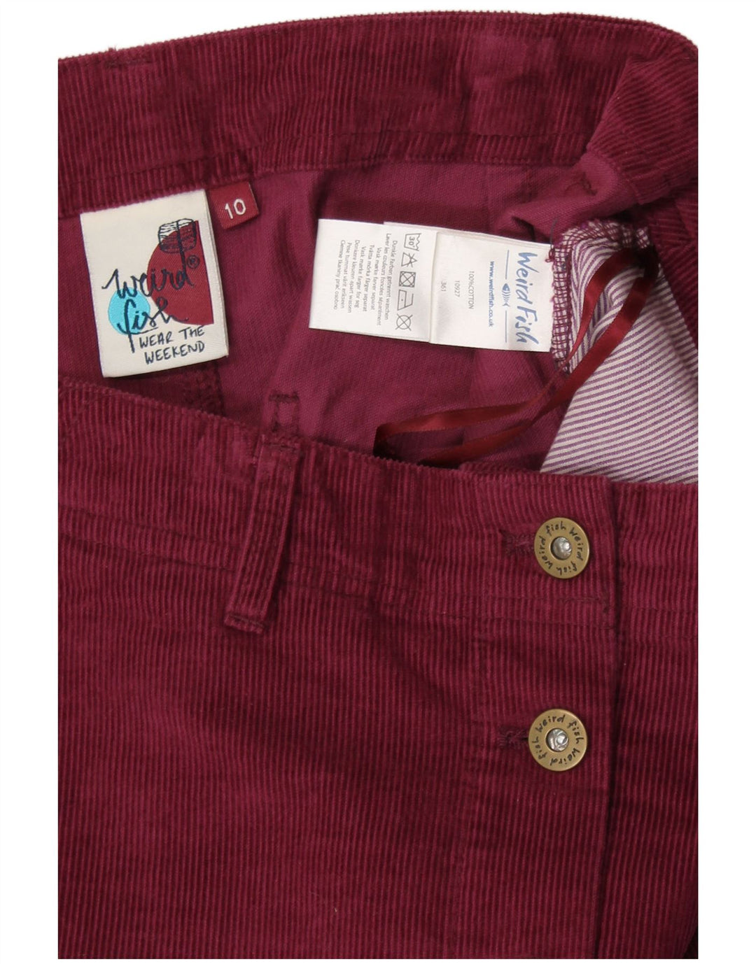 WEIRD FISH Falda de pana para mujer UK 10 Small W30 Algodón burdeos