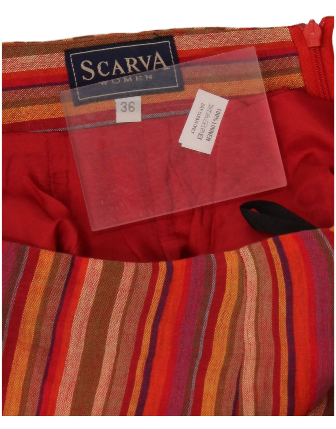 SCARVA Falda larga cruzada para mujer EU 36 Small W26 Lino a rayas rojas