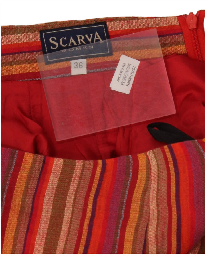 SCARVA Falda larga cruzada para mujer EU 36 Small W26 Lino a rayas rojas