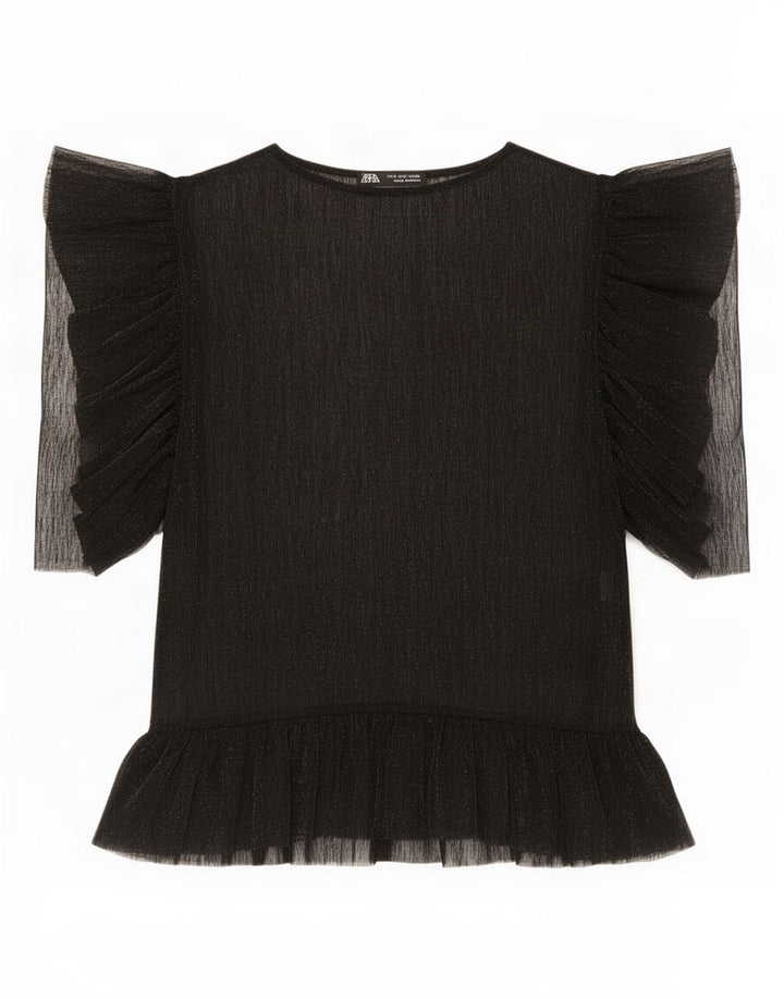 Zara Mujer Top Transparente UK 10 Small Negro