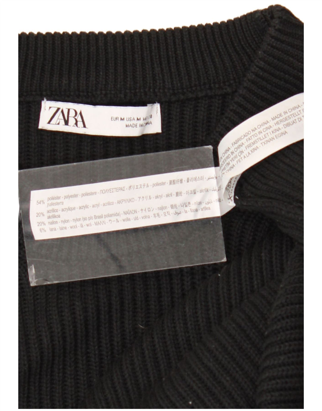 Zara Hombre Jersey Cuello Redondo Jersey Medio Negro Poliéster