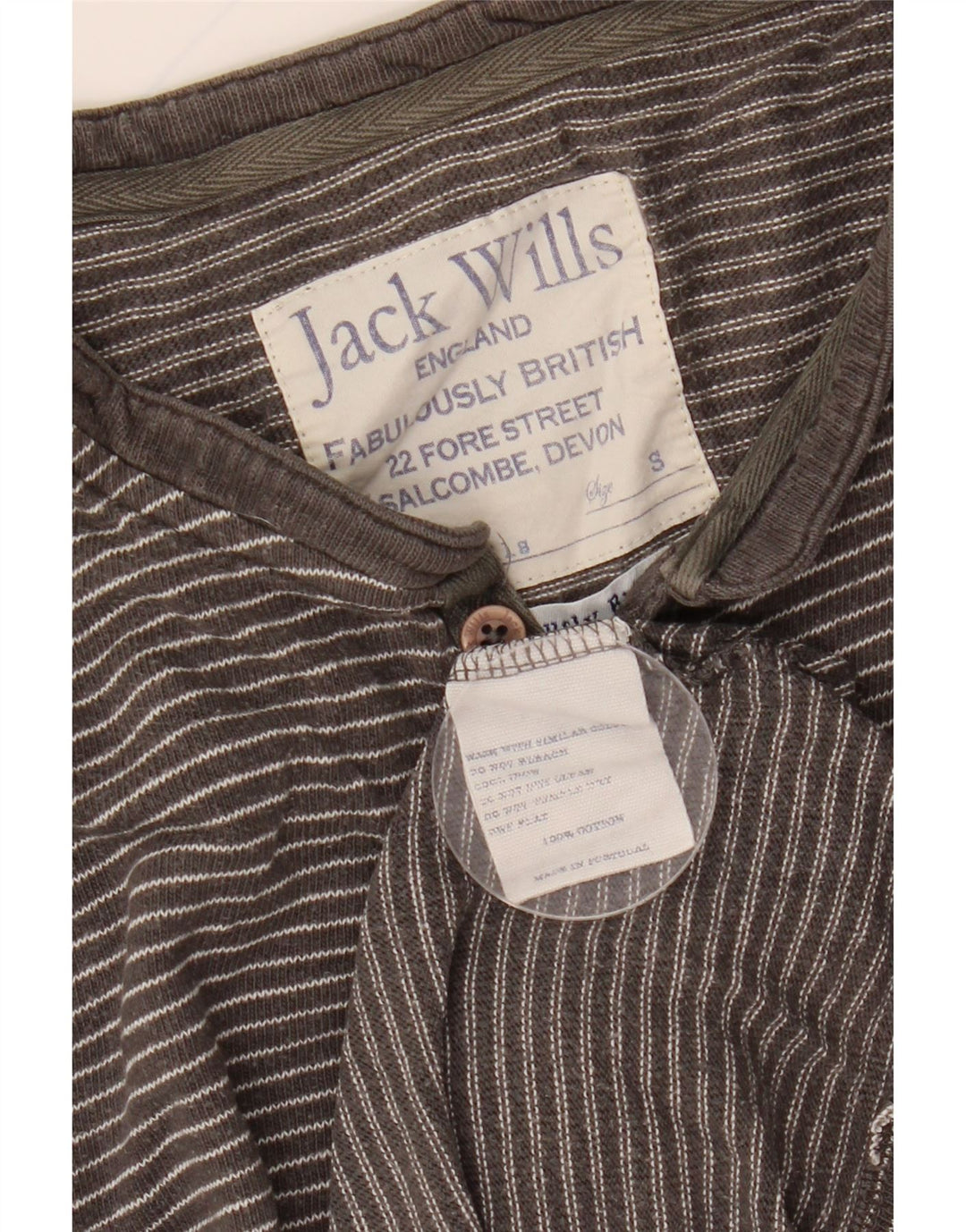JACK WILLS Camiseta para hombre de manga larga de algodón gris a rayas pequeñas
