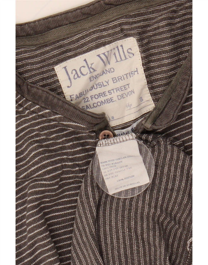 JACK WILLS Camiseta para hombre de manga larga de algodón gris a rayas pequeñas