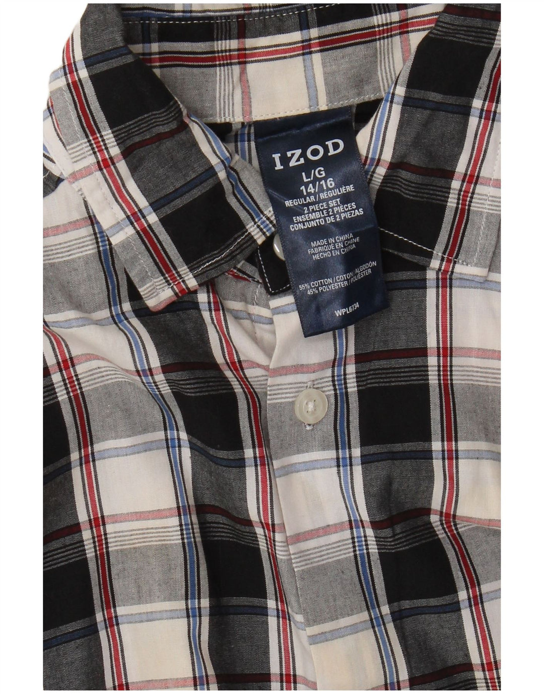 IZOD Camisa de franela para niños 14-15 años Grande Negro Cuadros Algodón