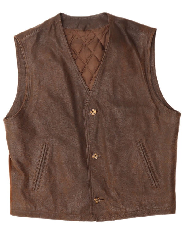 VINTAGE Chaleco de cuero para hombre Marrón grande