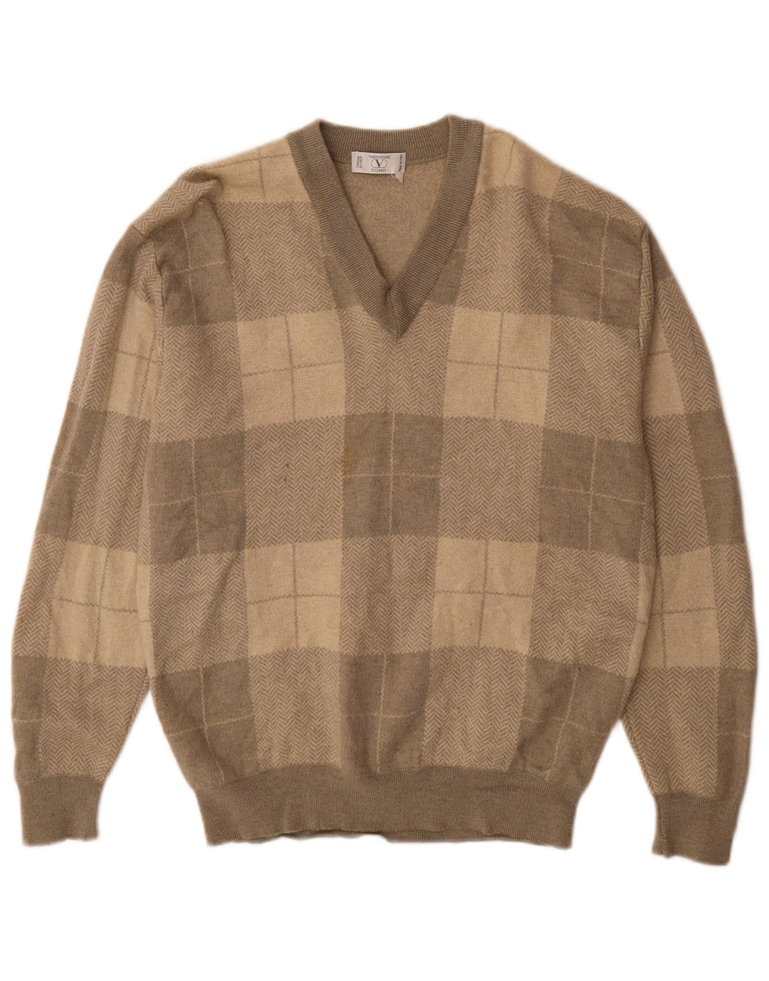 VALENTINO Jersey Hombre Cuello Pico XL Lana Patchwork Gris