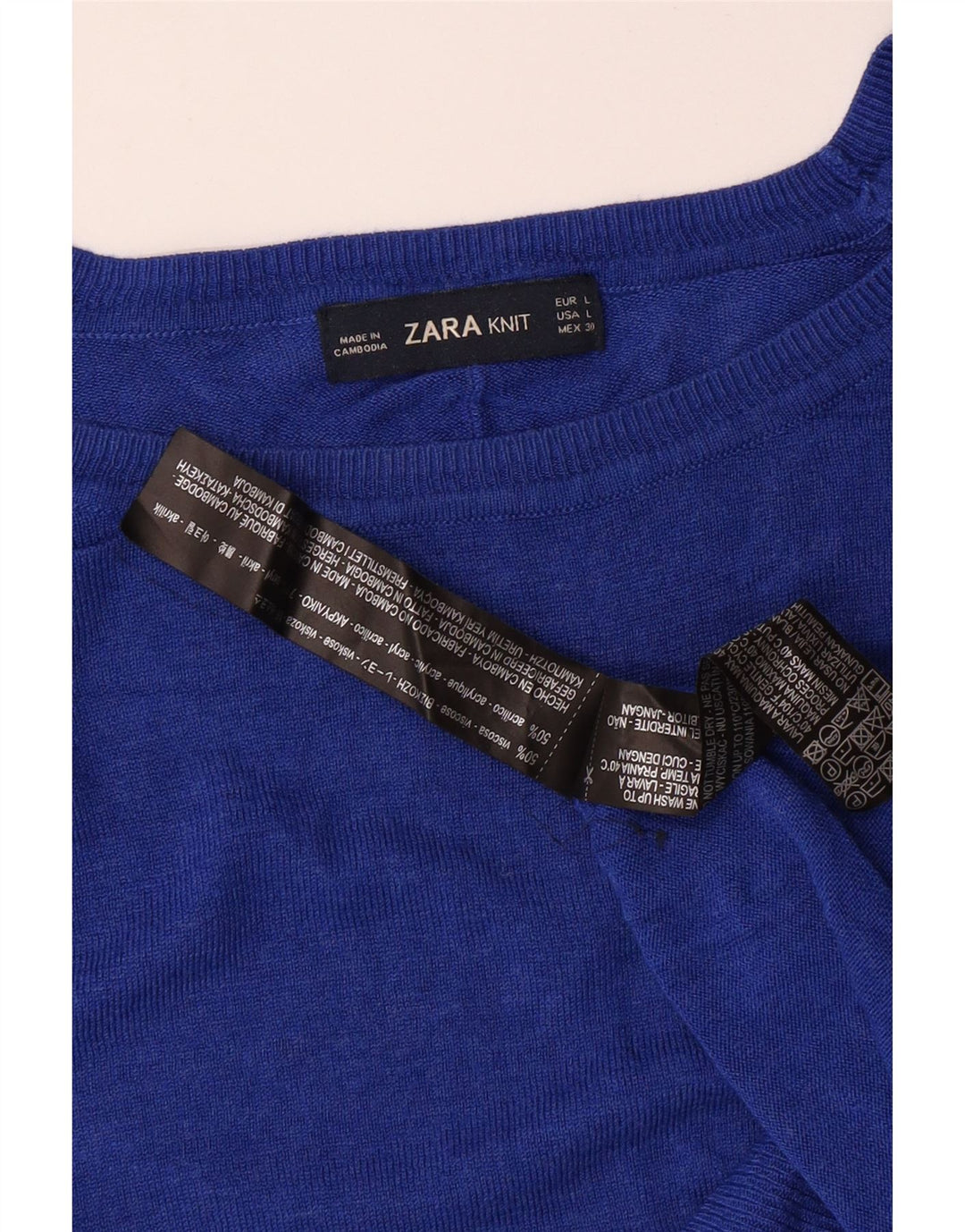 ZARA Jersey con cuello barco para mujer, talla 40, talla grande, viscosa azul