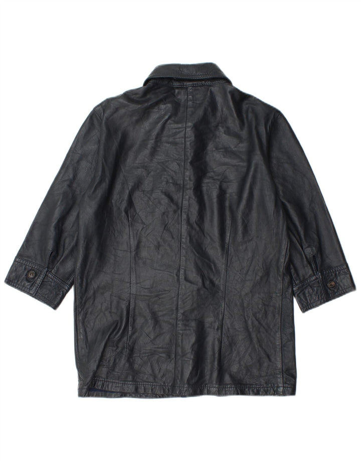 Les Copains Chaqueta De Piel Manga 3/4 Mujer IT 42 Medium Azul Marino Cuero