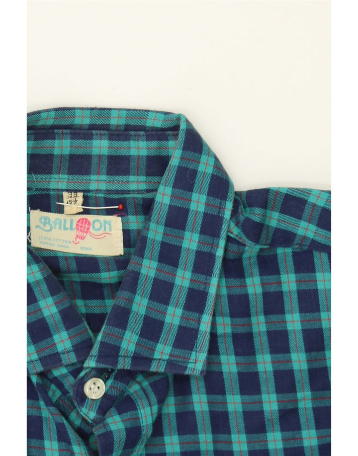 BALLOON Mens Flannel Shirt Size 39 15/1/2 Medium Navy Blue Check Cotton Vintage Balloon and Second-Hand Balloon from Messina Hembry 