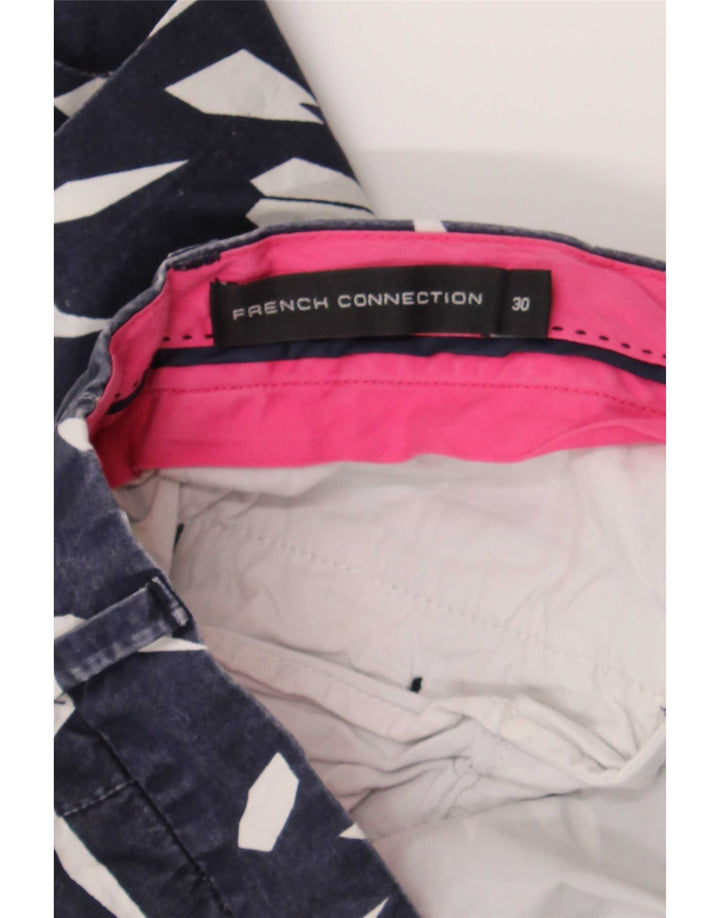 French Connection Pantalones cortos chinos para hombre W30 Algodón geométrico azul medio