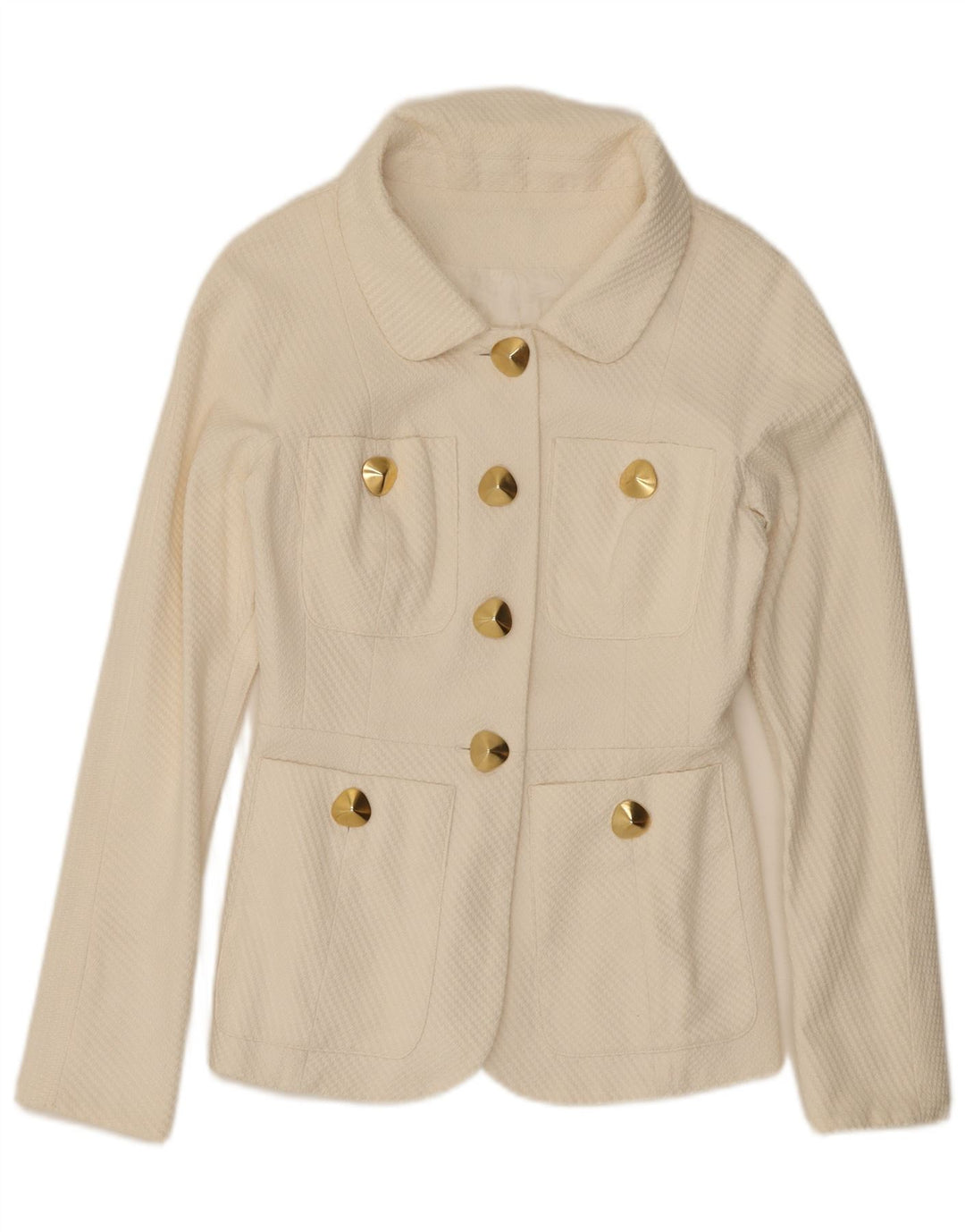 Vintage mujer 4 botones Blazer chaqueta Reino Unido 10 pequeño blanco