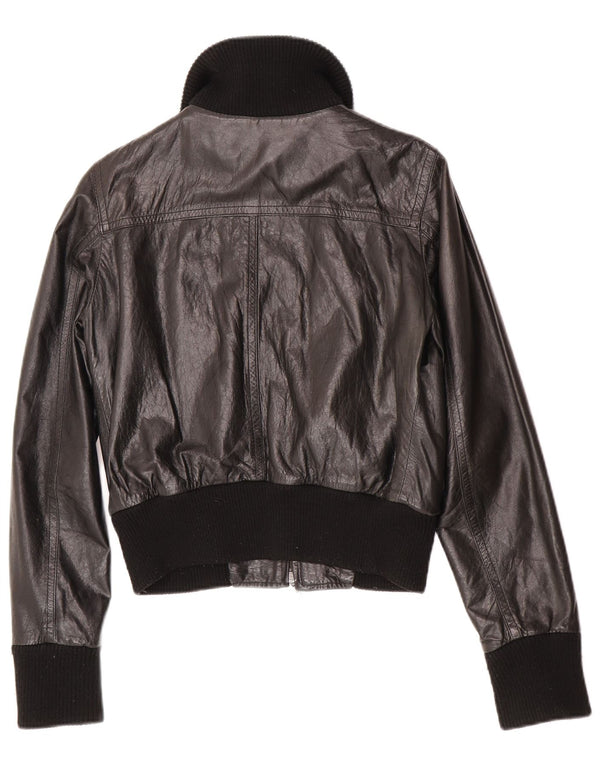 Vintage mujer cuero bomber chaqueta IT 44 cuero negro medio