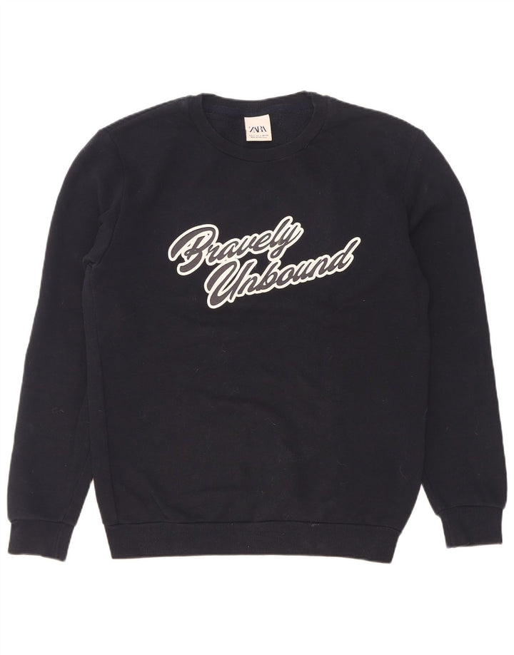 Zara Hombre Sudadera Gráfica Jumper Small Azul Marino Algodón