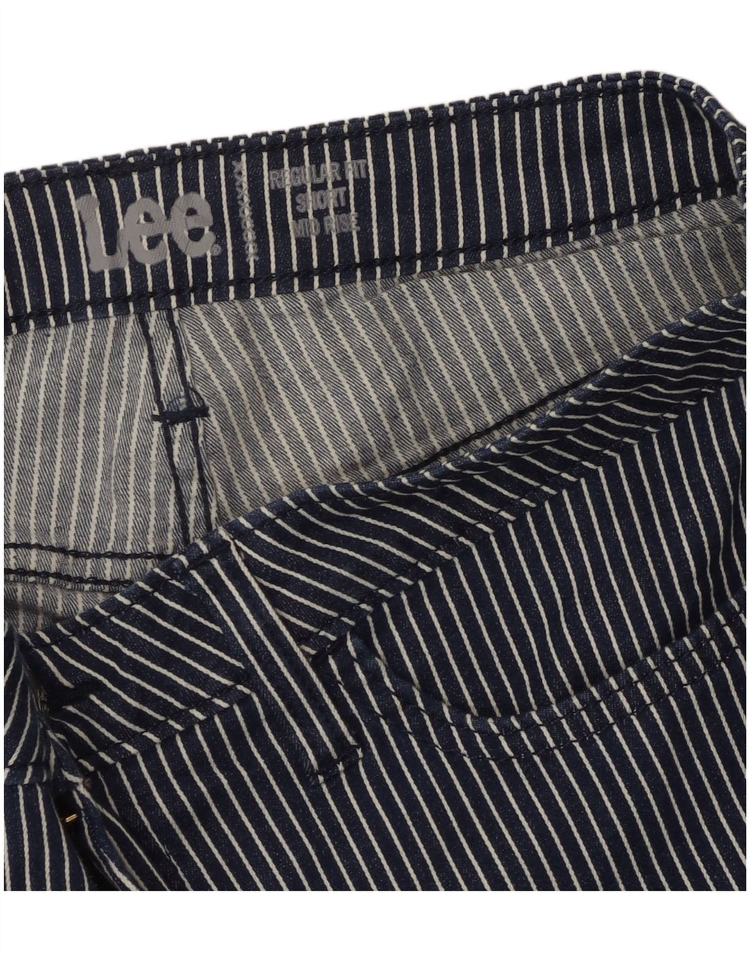 Lee Pantalones cortos casuales de talle medio y ajuste regular para mujer W34 Grande Azul marino a rayas