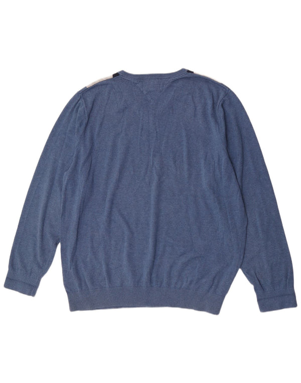 Tommy Hilfiger Jersey con cuello en V para hombre, talla 2XL, algodón azul Argyle/Diamond