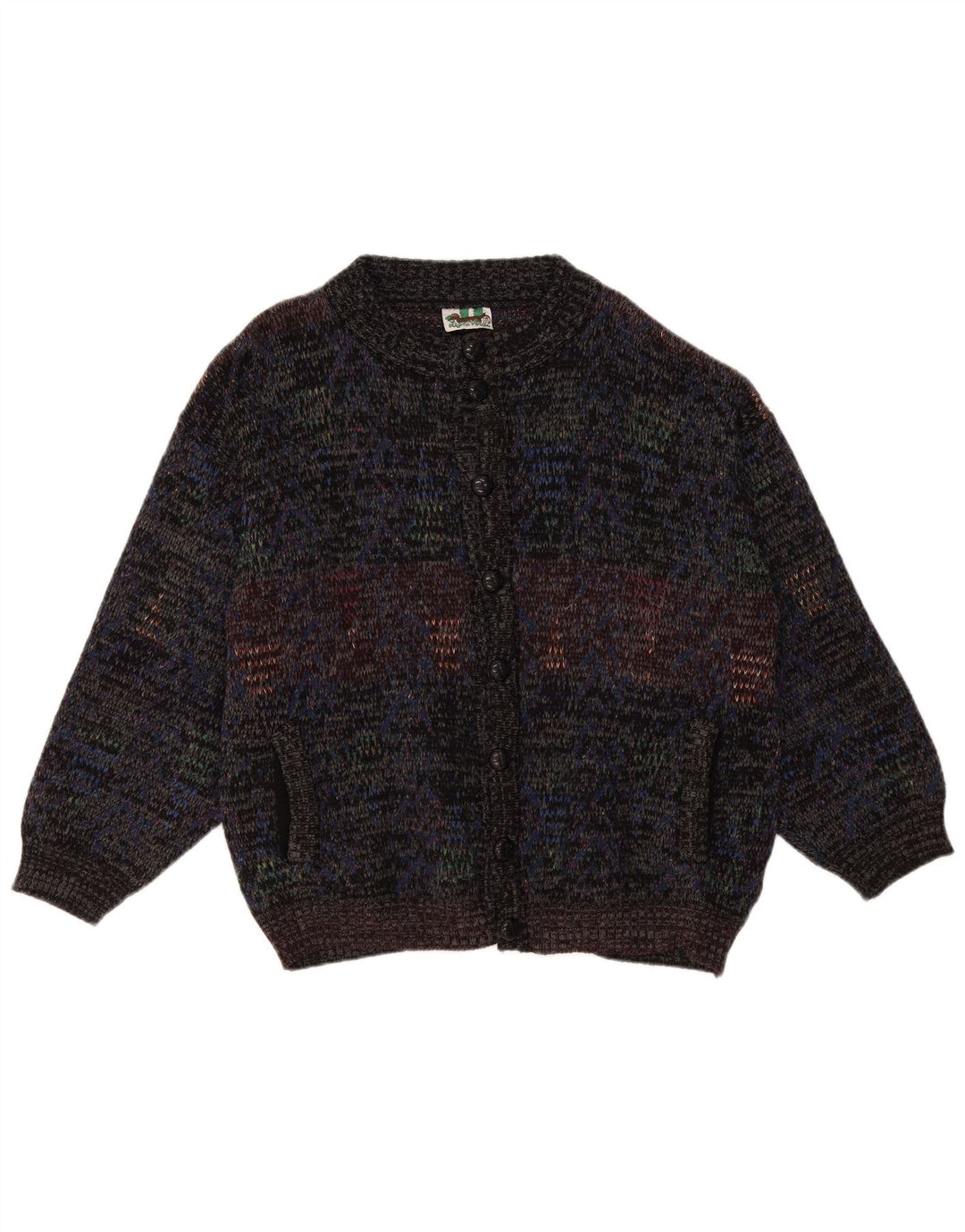 Vintage hombres Cardigan suéter grande azul marino moteado lana