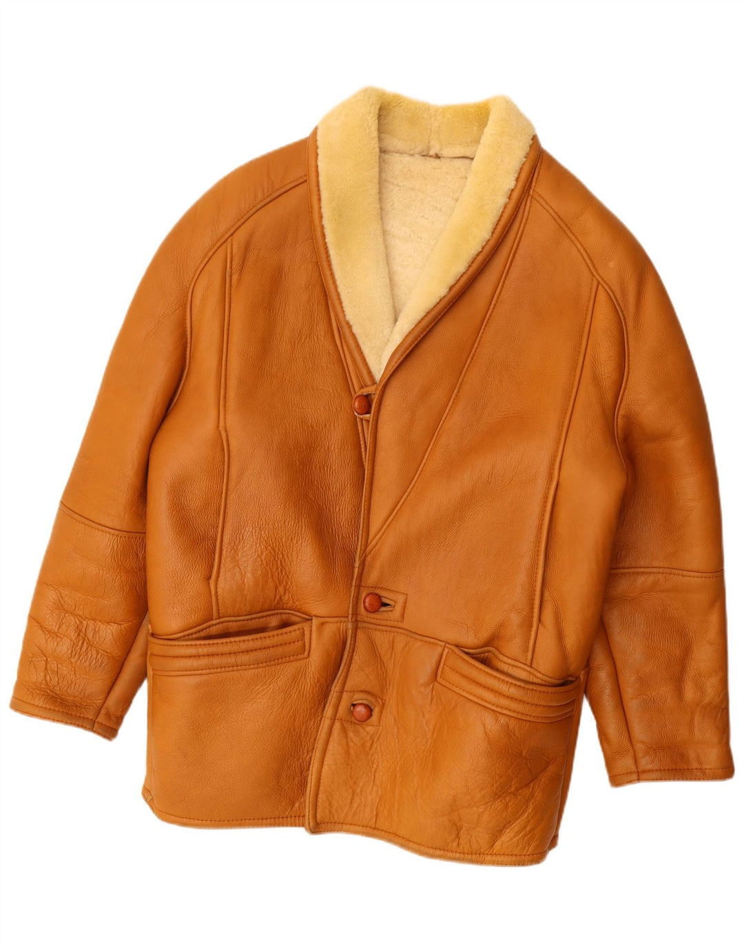 Vintage hombres shearling chaqueta Reino Unido 42 XL Beige
