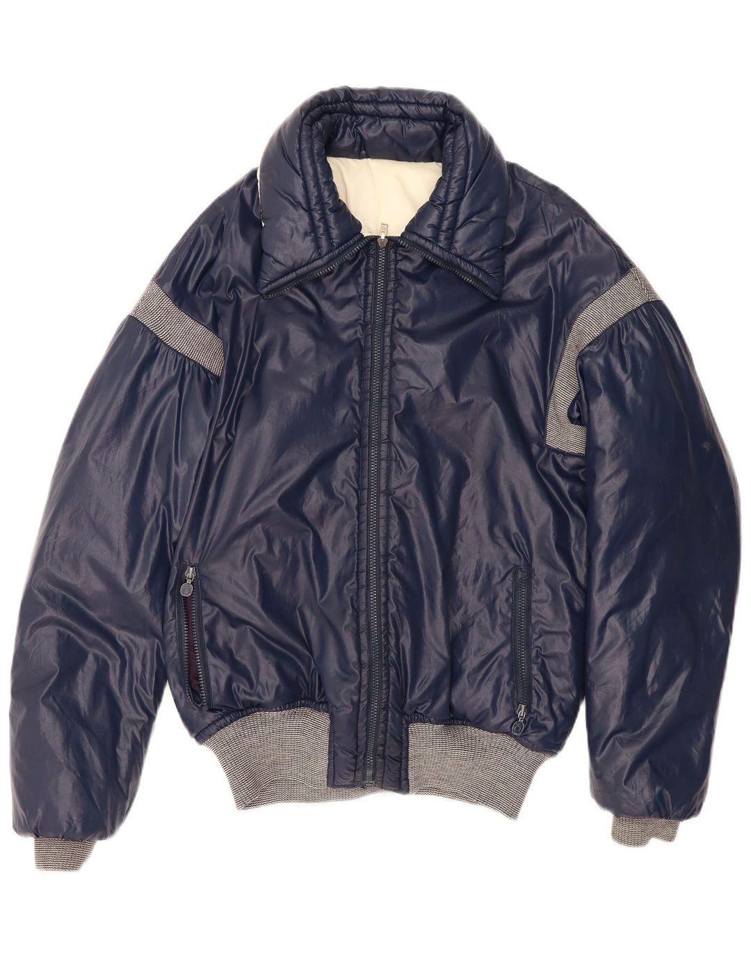 Vintage hombres chaqueta acolchada Reino Unido 40 grande azul marino colorblock