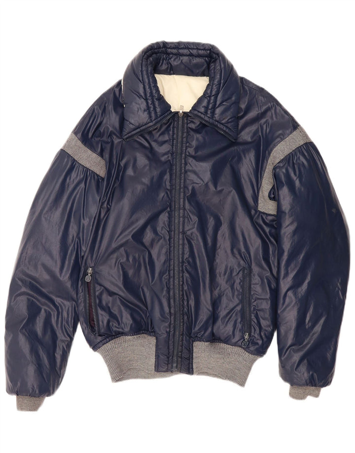 Vintage hombres chaqueta acolchada Reino Unido 40 grande azul marino colorblock