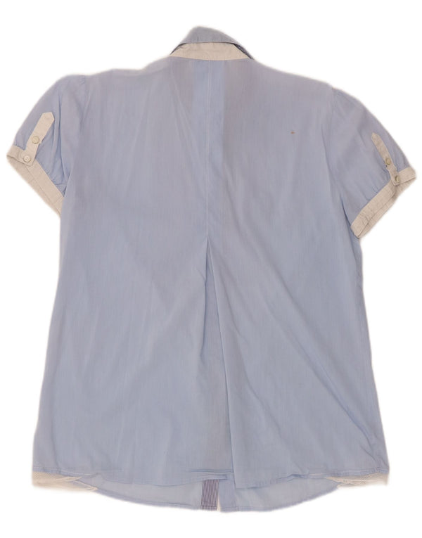 Marella Mujer Camisa De Esmoquin De Manga Corta IT 44 Azul Medio Colorblock