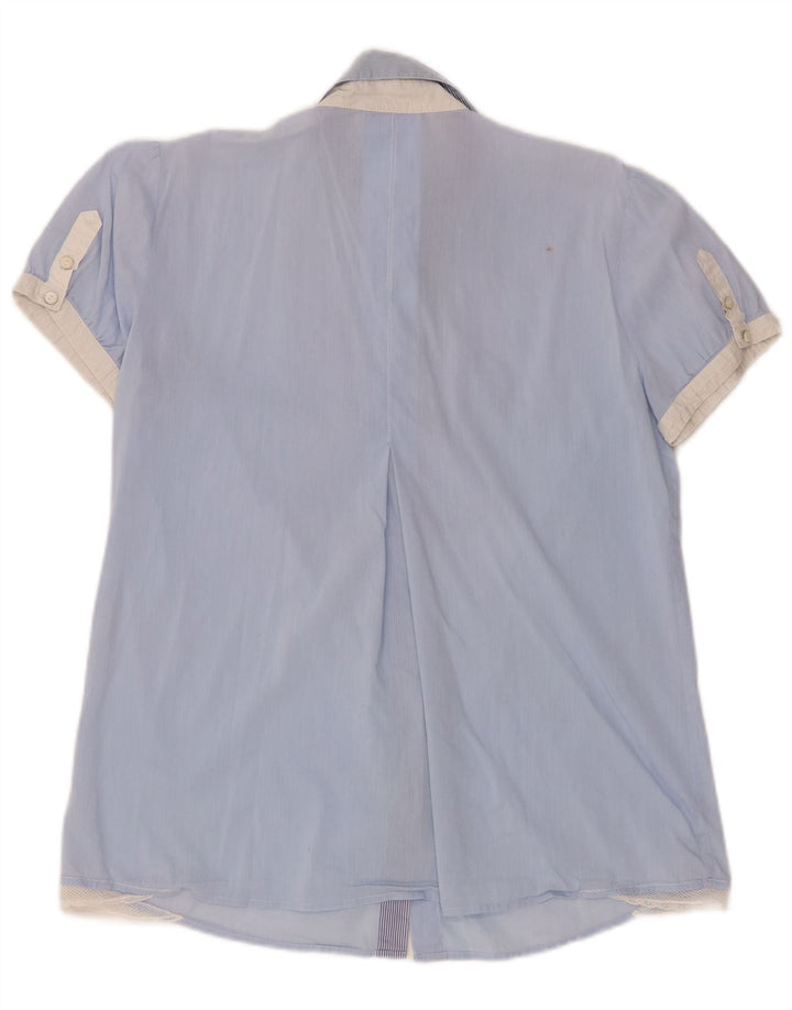 Marella Mujer Camisa De Esmoquin De Manga Corta IT 44 Azul Medio Colorblock