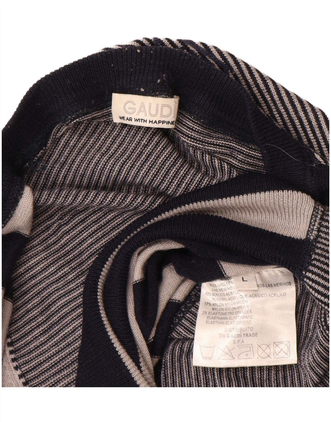 Gaudí Jersey para Hombre con Cuello en V Jersey Grande de Lana Merino a Rayas Negras