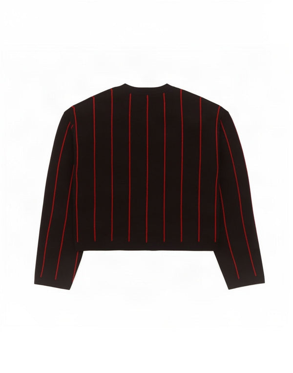 Zara Mujer Crop Crew Neck Jumper Sweater UK 10 Small Negro Rayas Viscosa
