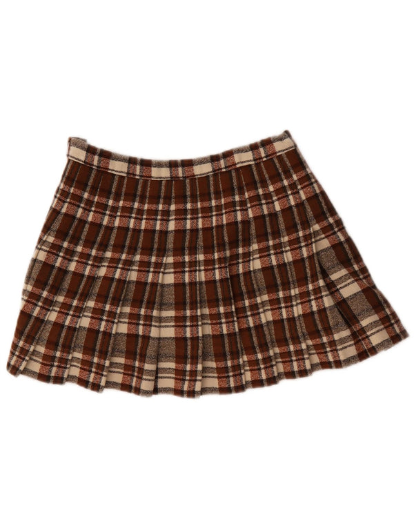 Vintage mujer plisada mini falda W28 cuadros marrón medio