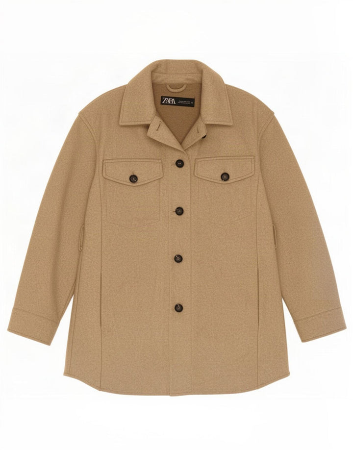 Zara Mujer Chaqueta Utilitaria UK 6 XS Beige Poliéster
