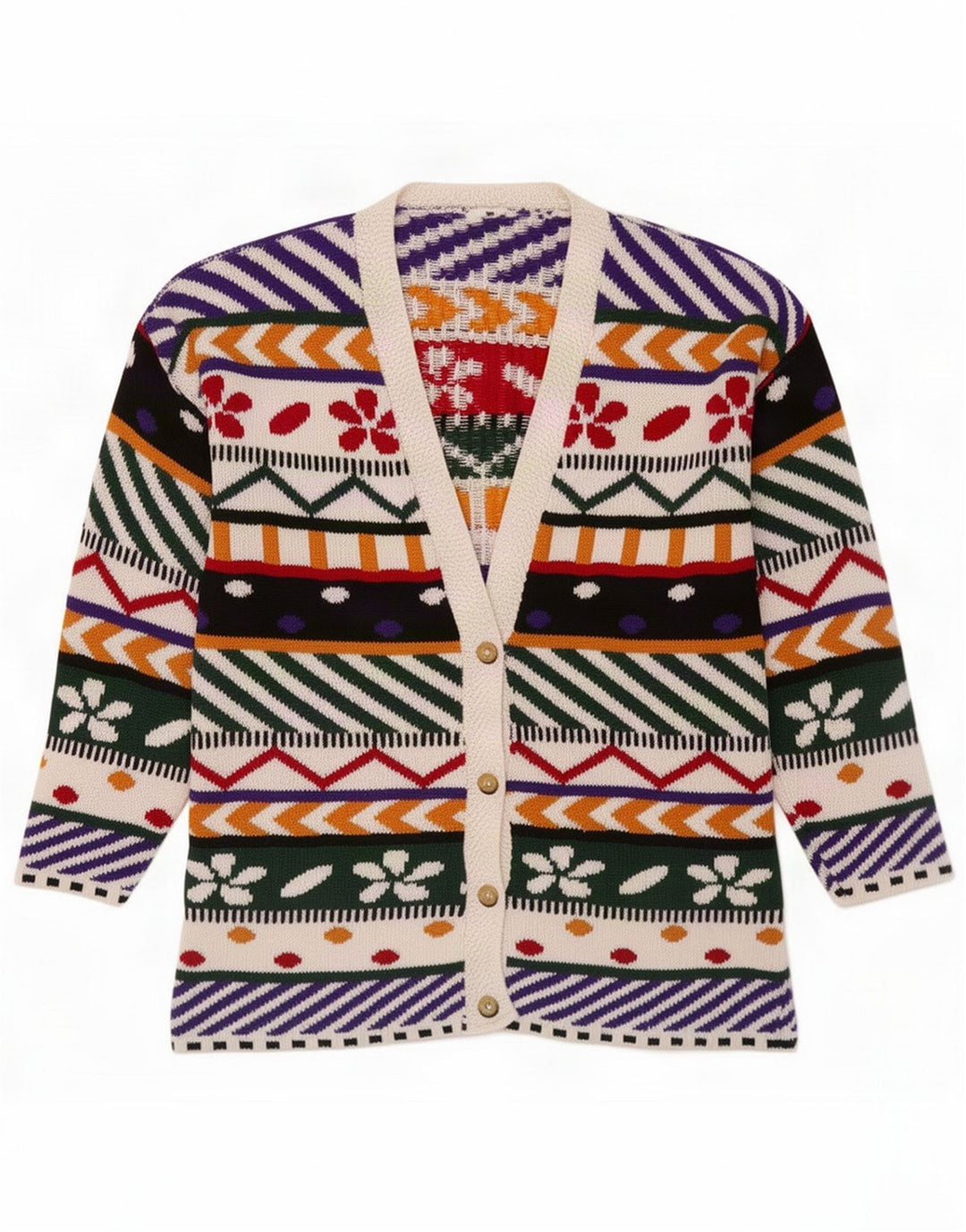 Suéter tipo cárdigan vintage con estampado abstracto para mujer UK 44 Mediano Multicolor