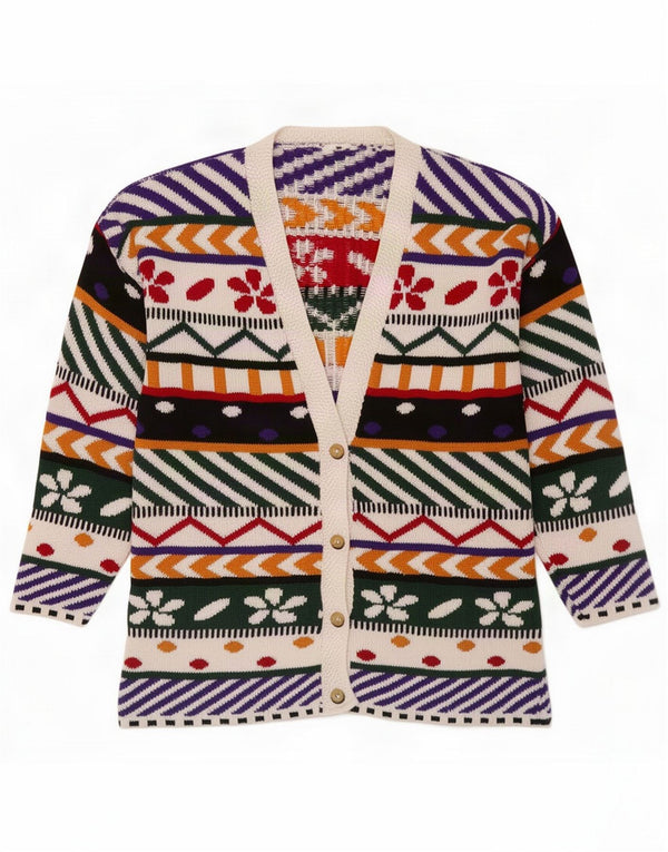Vintage Womens Abstract Pattern Cardigan Sweater UK 14 Medium Multicoloured
