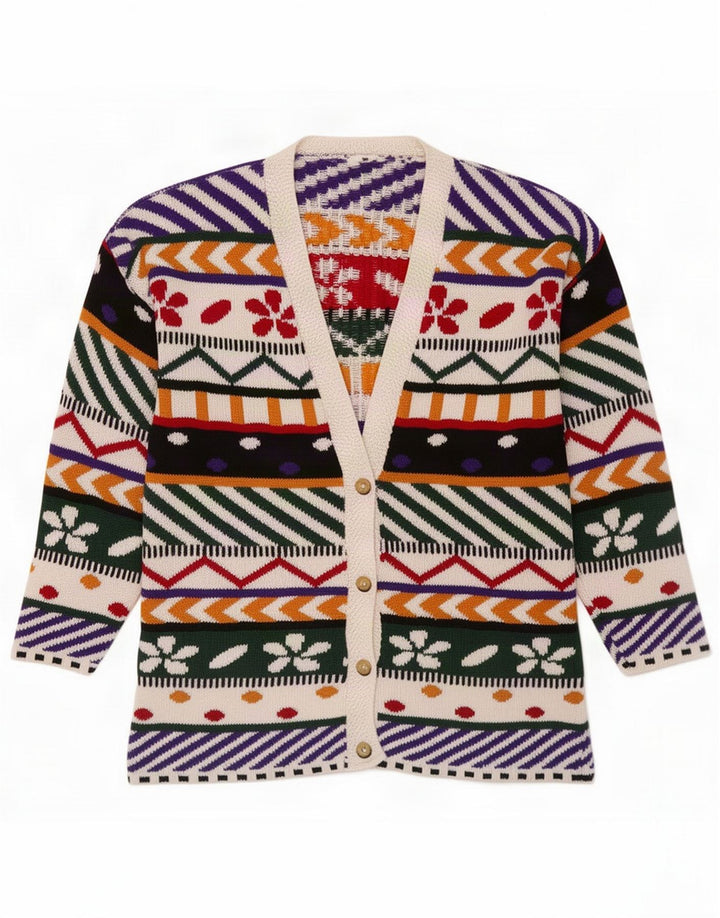 Suéter tipo cárdigan vintage con estampado abstracto para mujer UK 44 Mediano Multicolor