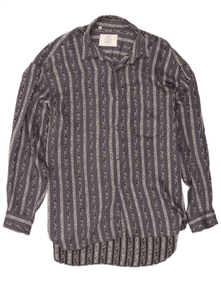 Camisa Vintage Hombre XL Algodón Rayas Gris