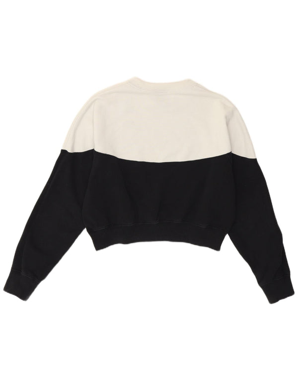 Nike Womens Crop Sweatshirt Jumper UK 14 Medium Black Colourblock Cotton