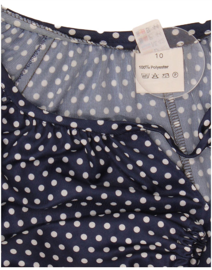 Vintage mujeres ver a través de un vestido de línea Reino Unido 10 pequeño poliéster azul marino