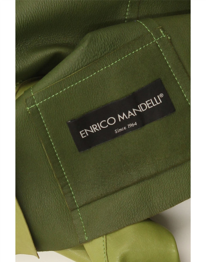 Enrico Mandelli Chaqueta Blazer de Cuero con 4 Botones para Mujer UK 44 Verde Medio