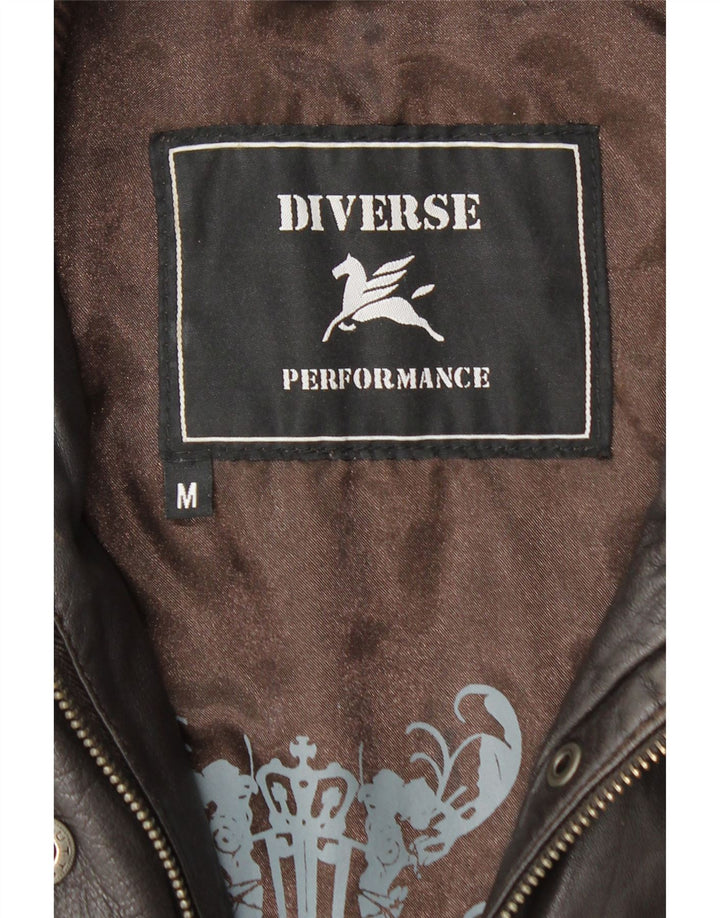 Vintage mujer chaqueta de cuero Reino Unido 12 cuero marrón medio