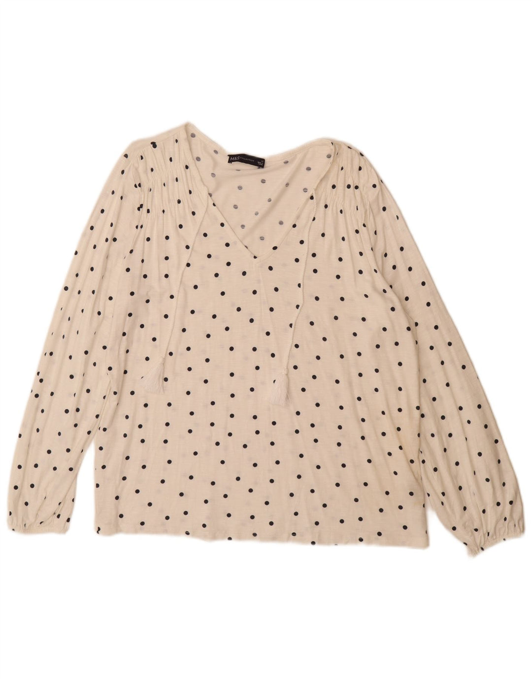 Marks & Spencer Top para mujer de manga larga UK 44 grande en blanco roto con manchas