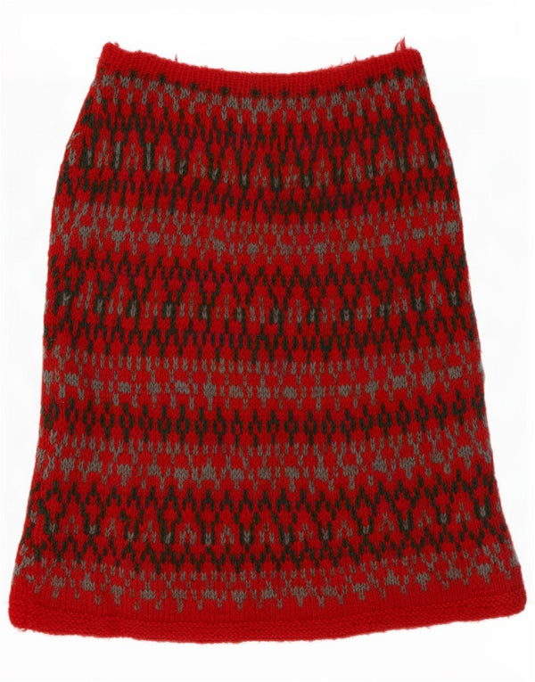 Vintage mujer punto A-Line falda grande W32 rojo Fair Isle